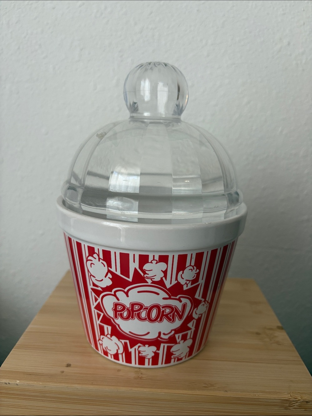Popcorn Red & White Retro Snack Container with Clear Lid